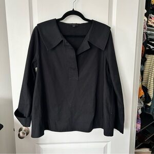 COS Black Boxy Long Sleeve Popover Blouse with Oversized Collar
